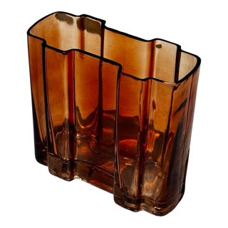 Vintage Amber Rectangular Vase For Sale