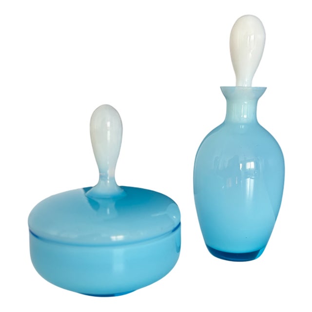 Vintage Opaline Bottle and Box, Set of 2 For Sale