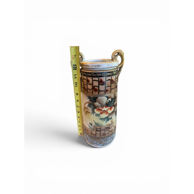 Japanese Early 20th Century Japanese Royal Nishiki Nippon Hand-Painted Porcelain Poppy Cylinder Vase - 13.5" H For Sale - Image 3 of 12