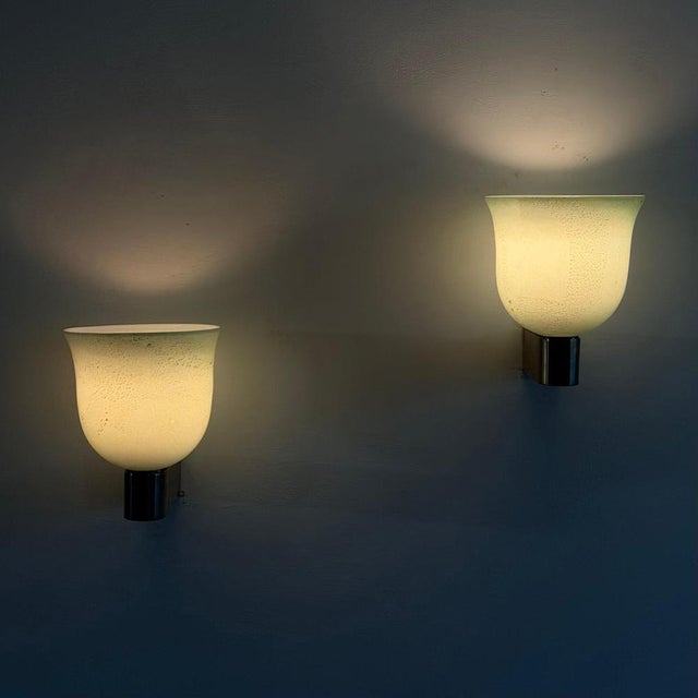 Metal Green and Gilt Murano Glass Sconces by Tomaso Buzzi for Venini, 1940s, Set of 2 For Sale - Image 7 of 18