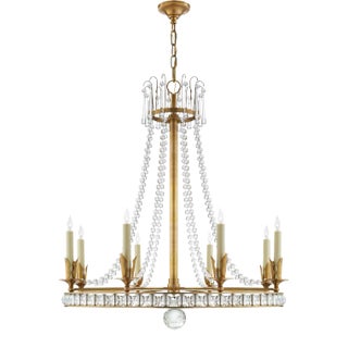 Joe Nye for Visual Comfort Signature Regency Large Chandelier in Hand-Rubbed Antique Brass with Seeded Glass For Sale