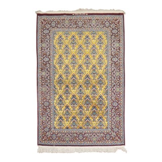Vintage Persian Isfahan Part Silk Carpet - 3'7" x 5'6" For Sale