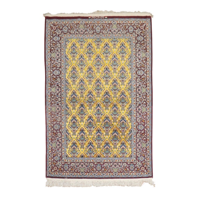 Vintage Persian Isfahan Part Silk Carpet - 3'7" x 5'6" For Sale