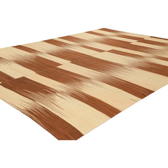 Rug & Kilim Oversized Rug & Kilim’s Contemporary Kilim in Beige & Brown Stripes & Patterns For Sale - Image 4 of 7