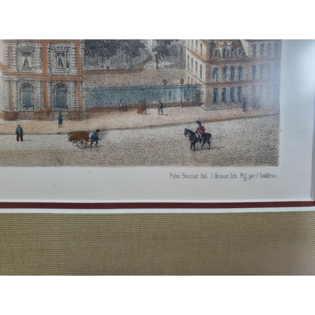 Wood Mid 19th Century Framed Original Print by Felix Benoist - Le Palais Du Luxembourg Et Son Jardin For Sale - Image 7 of 14