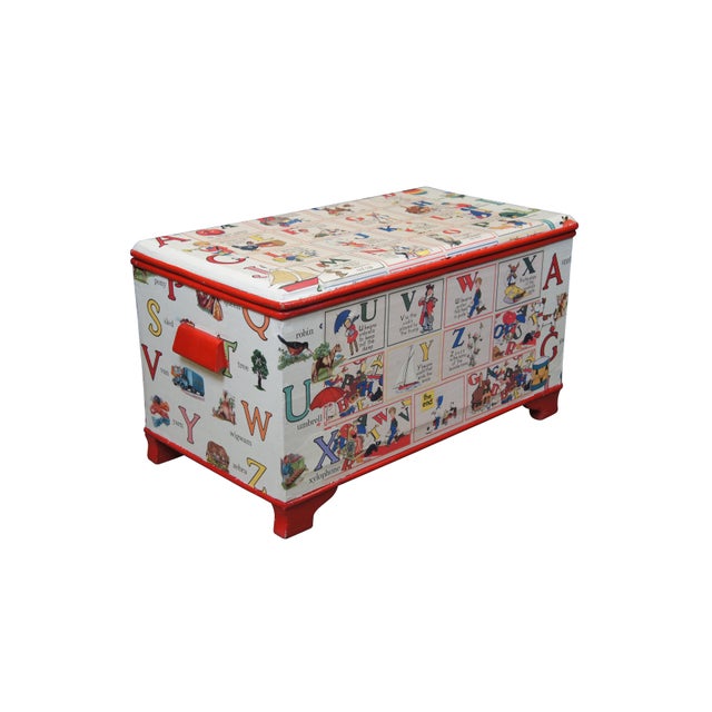 Vintage English French Abc Alphabet Decoupage Childs Toy Box
