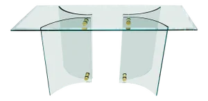 Curved Glass Base Glass Top Brass Stretchers Console Table
