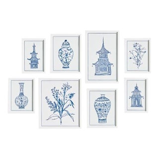 Blue & White Chinoiserie Art Gallery - Set of 8 For Sale