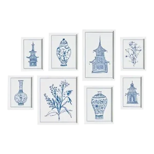 Blue & White Chinoiserie Art Gallery - Set of 8