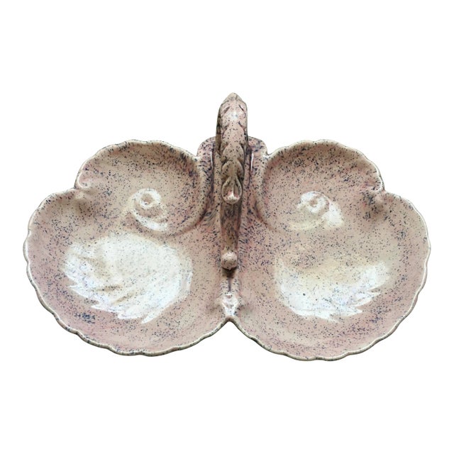 Vintage Pink & Blue Double Seashell Scrollwork Serving Dish For Sale