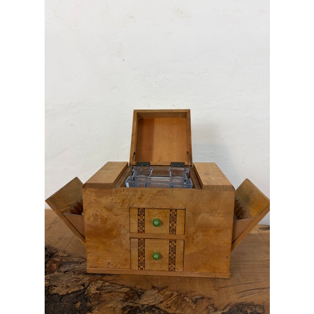 Mid-Century Modern Art Deco Style Burr Walnut Smoker's Cabinet, 1950s For Sale - Image 9 of 9