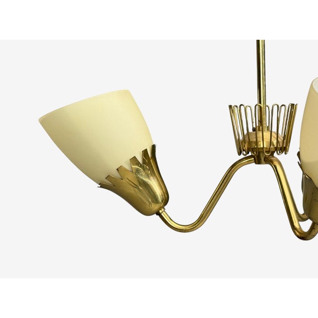 Metal 1940s Mid-Century Modern Hans Bergstrom Attr, Pendant Light, Brass, Glass For Sale - Image 7 of 10