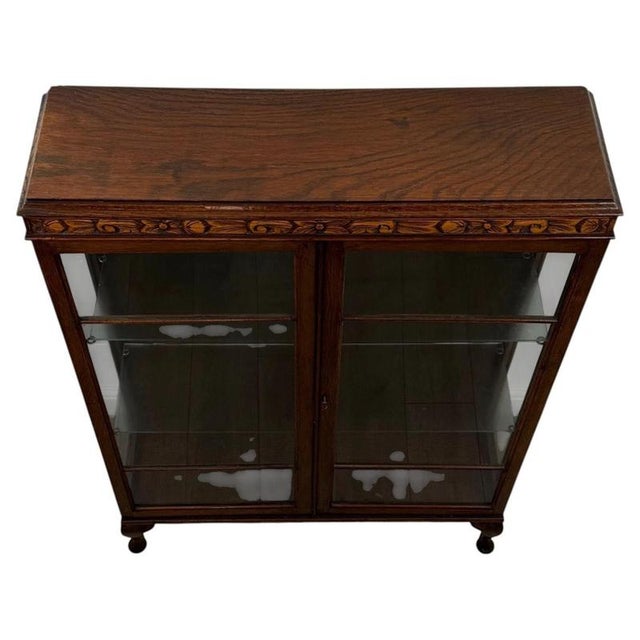 Antique English Oak Glazed Display Cabinet For Sale - Image 3 of 11