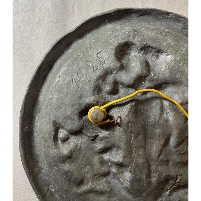 Gray Antique 19th Century Heavy Metal Cherub Putty Figural Circular Relief Plaque Art For Sale - Image 8 of 8
