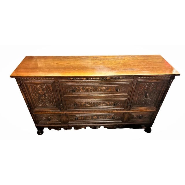 Antique Spanish Revival Oak Buffet or Credenza by J. L. Metz of Chicago