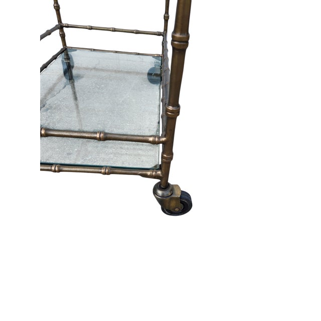 Vintage Faux Bamboo Italian Tea Bar Cart Bronze Server Console Maison Style For Sale - Image 9 of 18