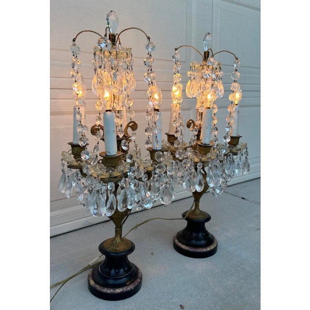 Early 19th Century French Antique Girandole Candelabra Crystal Chandelier Table Lamps - a Pair For Sale - Image 5 of 18