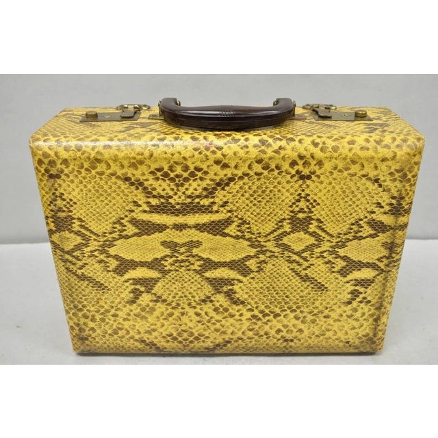 Vintage Mid Century Modern Faux Python Snakeskin Travel Toiletry Case Suitcase For Sale - Image 14 of 16