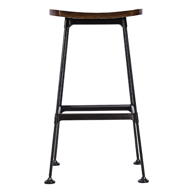 Arthur Wooden Seat Bar Stool - Dark Wood / Matte Black For Sale