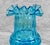 Vintage Peacock Blue Ruffled Art Glass 8" Vase For Sale - Image 4 of 8