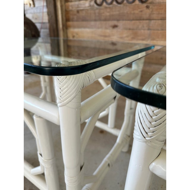 White Vintage Coastal Rattan Ficks Reed White Side Tables-Pair For Sale - Image 8 of 13