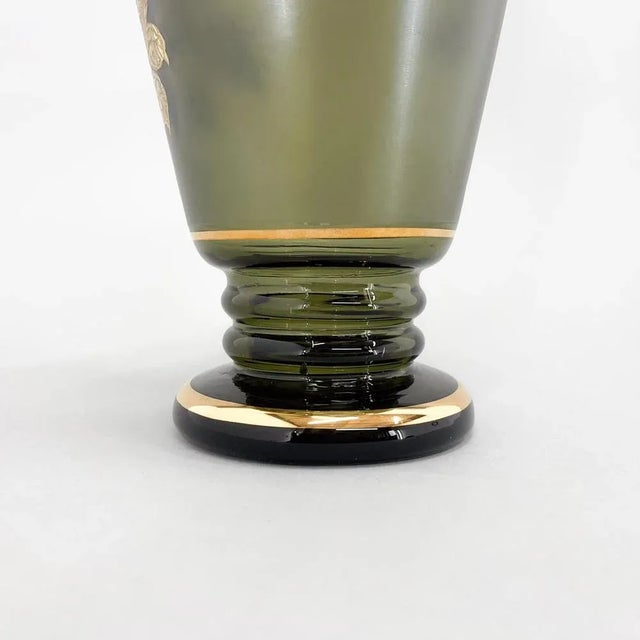 Glass Large Green Glass Vase with Golden Decor, 1960s For Sale - Image 7 of 11