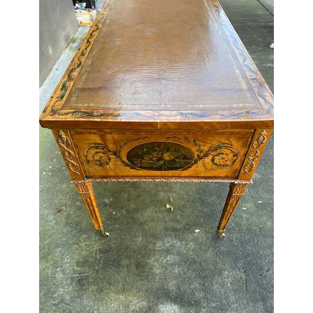 Early 19th C. English Painted Satonwood Desk With Leather Top For Sale - Image 11 of 13