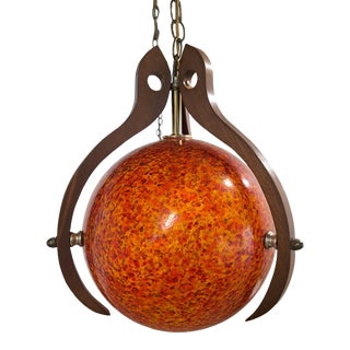 Mid-Century Modern Atomic Walnut Confetti Ball Swag Lamp For Sale
