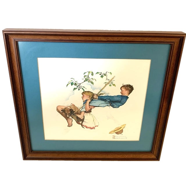 Norman Rockwell Norman Rockwell "Young Love: Swinging Framed Art Print VTG 1970-1979 Reproduction For Sale - Image 4 of 7