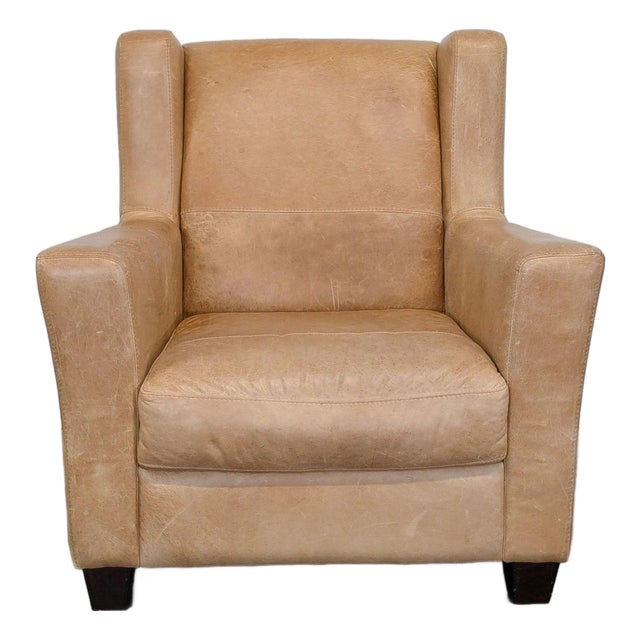 West Elm Tan Leather Lounge Chair – Modern Comfort & Style For Sale