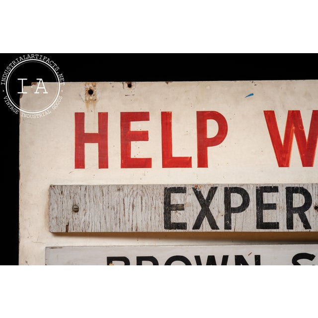 Vintage Hand-Painted Roseland Metal Products (Chicago) Help Wanted Sign For Sale - Image 4 of 15