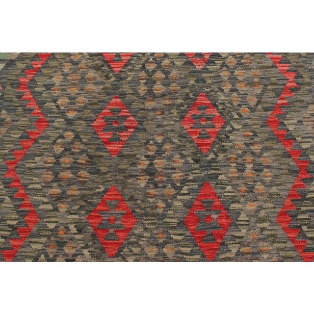Rustic Kilim Green Red Wool Rug - 5'1" X 6'8" For Sale In New York - Image 6 of 7