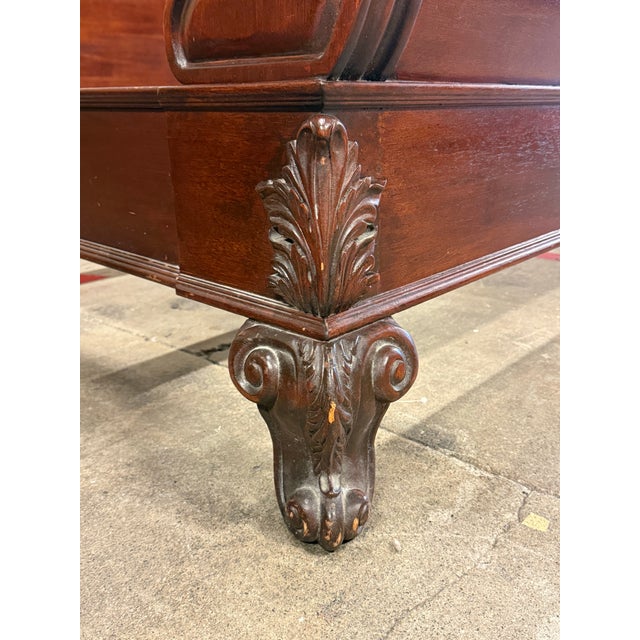 Queen Size Empire Revival Style Carved Mahogany Sleigh Bed Frame For Sale - Image 9 of 12