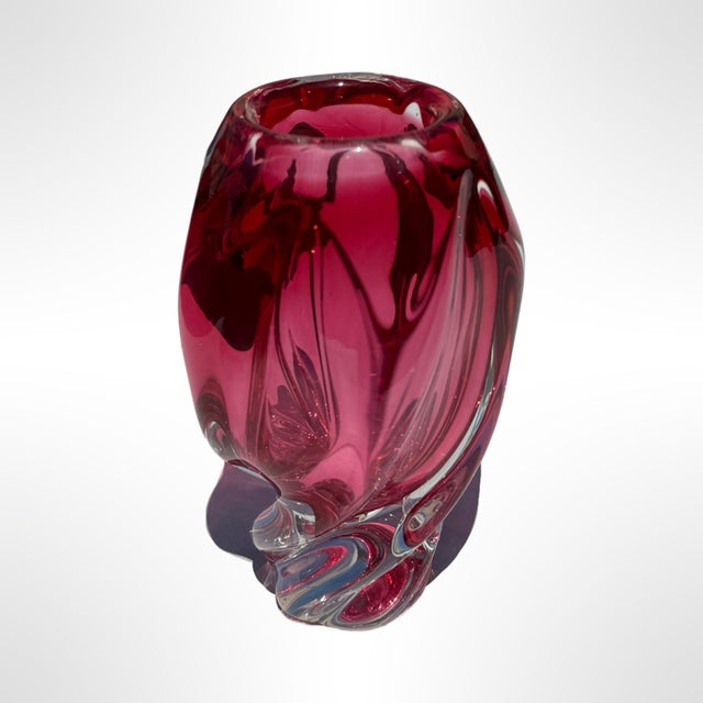Vintage Josef Hospodka Cranberry Glass Vase – Chribska Czech Art Glass, Mid-Century For Sale - Image 4 of 8