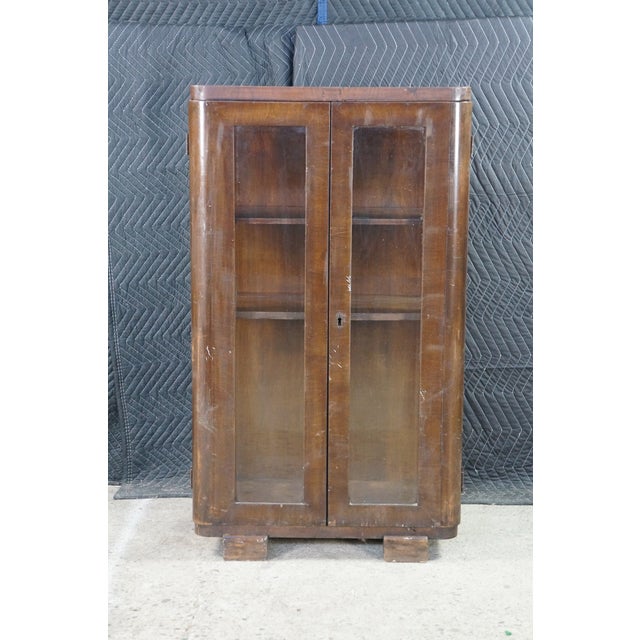 Early 20th Century Antique Art Deco Mahogany Curio Cabinet Bookcase Console 42" For Sale - Image 5 of 18