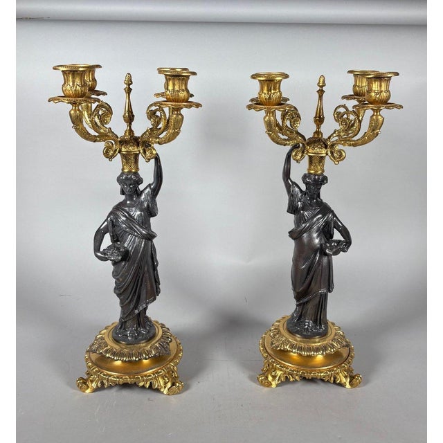 Pair of 19th-century caryatid candelabra, French work from the Napoleon III period, circa 1850. The stems are formed of...