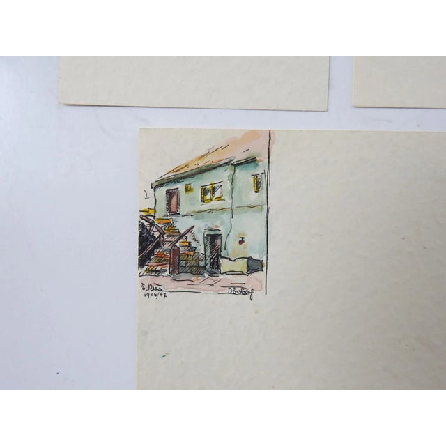 Tiny Mid Century European Villages Watercolor Paintings - Set of 3 For Sale - Image 4 of 5