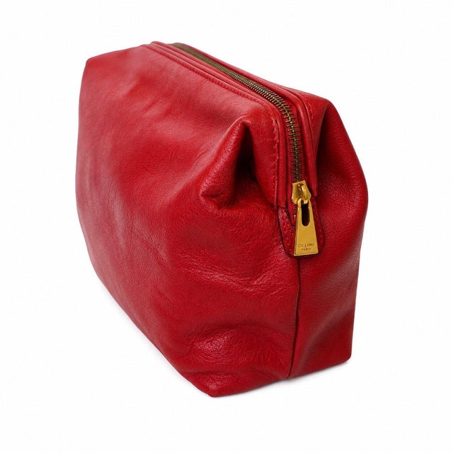 Animal Skin Vintage Celine Red Leather Vanity Case / Cosmetic Clutch With Gold Hardware For Sale - Image 7 of 14