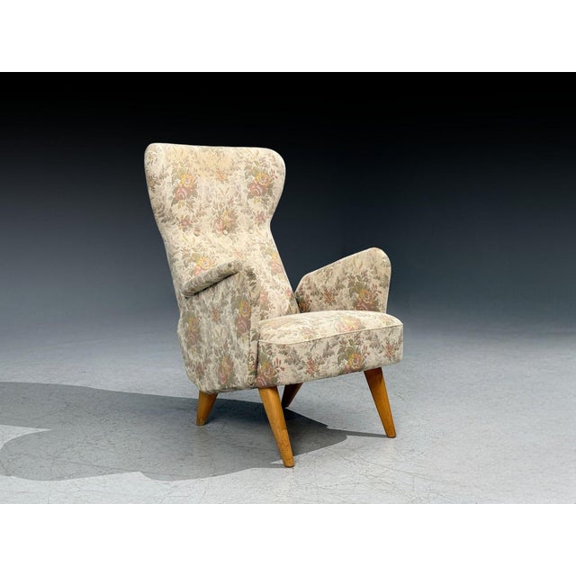 Mid-Century Modern Carl Gustaf Hiort Af Ornäs, Armchair, Fabric, Lacquered Wood, Finland, 1940s For Sale - Image 3 of 10