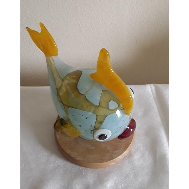 Vintage Fish Table Lamp in Colored Glass & Beech from Joska-Kristall, 1990s, in Very Good conditions. Designed 1990 to...