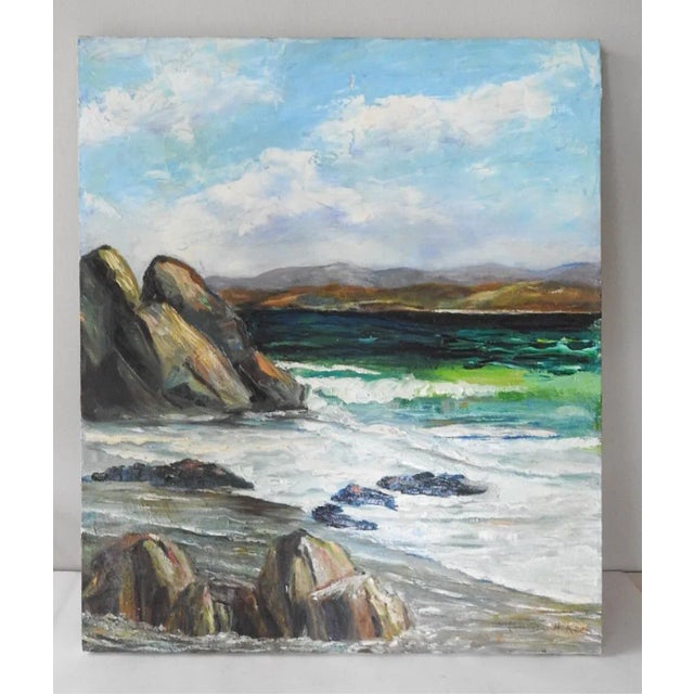 Rustic Mid 20th Century Modernist Beach and Seascape Painting For Sale - Image 3 of 7