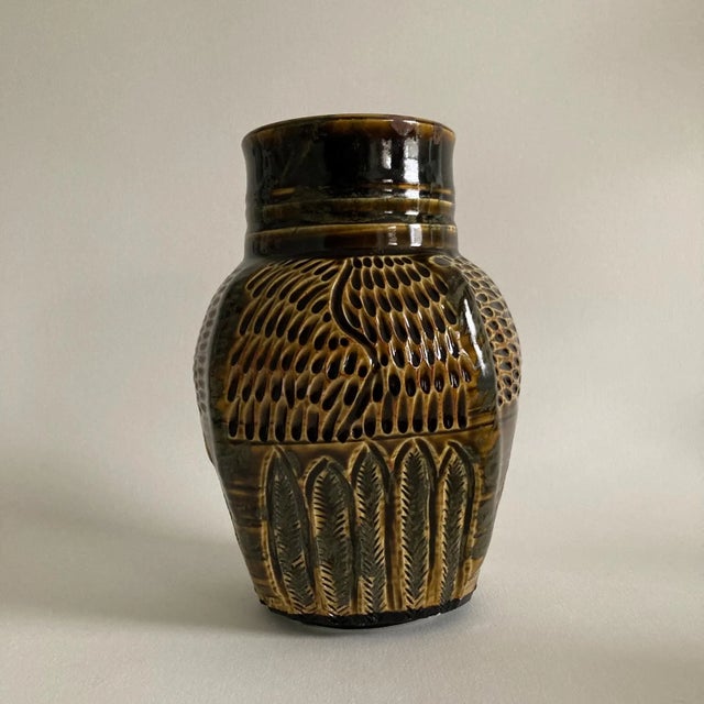 Artist Signed Handmade Art Studio Pottery Vase - Incised Textured Design, Fine Art Ceramics, Handmade Pottery For Sale - Image 14 of 17