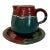 Vintage Bill Stewart Green & Burgundy Dripware Stoneware Batter Pitcher & Serving Bowl Set For Sale