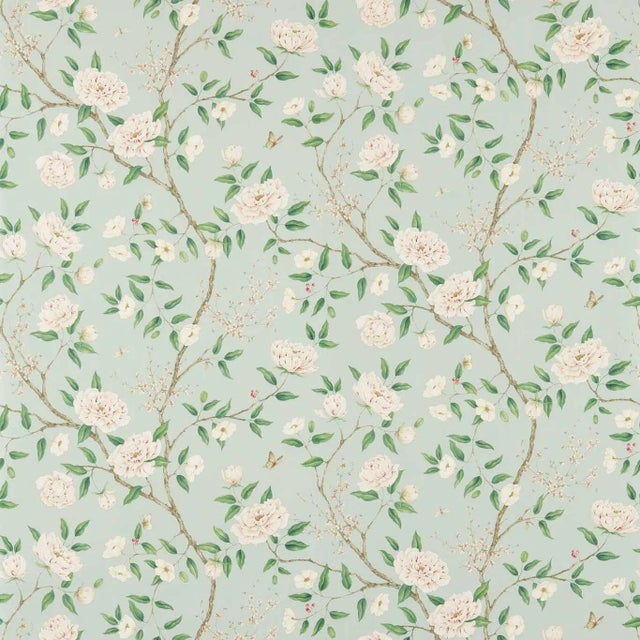 Zoffany Romey's Garden Wallpaper in Sea Green For Sale