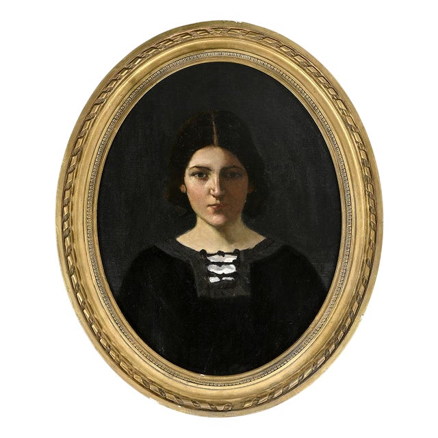 Portrait of a Young Woman, 19th Century, Oil on Canvas For Sale
