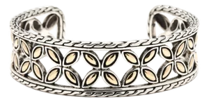 John Hardy Leaf Cuff Bracelet, Sterling Silver, 18k Yellow Gold, 6.25 Inches