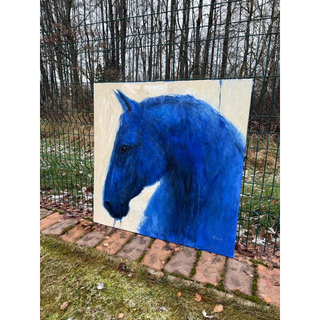 Postmodern Artist Liubou Sas, Modern Original Painting, Blue Horse For Sale - Image 3 of 3