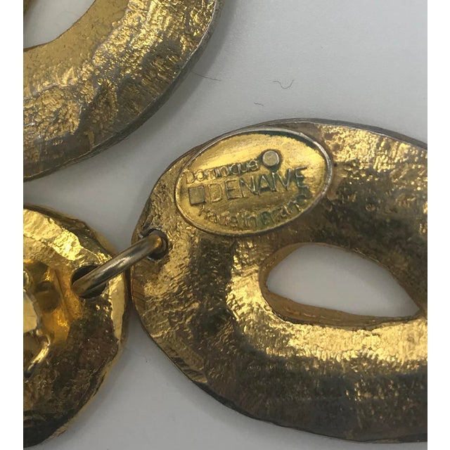 1980s Brutalist Dominique Denaive Textured Clip Earrings Signed - 2 Pieces For Sale - Image 4 of 4