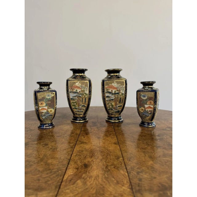 Antique Japanese Satsuma Vase Set, 1900, Set of 4 For Sale - Image 4 of 10