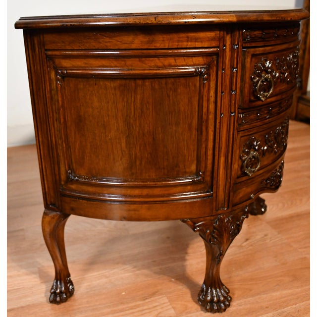 1930s Pair of French Carved Walnut Nightstands / Bedside Tables / Side Tables For Sale - Image 12 of 18